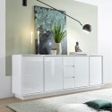Buffet moderne 210cm 4 portes 3 tiroirs blanc brillant Maine Ice Promotion