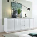 Buffet moderne 210cm 4 portes 3 tiroirs blanc brillant Maine Ice Promotion