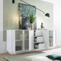 Buffet moderne 210cm 4 portes 3 tiroirs blanc brillant Maine Ice Réductions