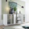Buffet moderne 210cm 4 portes 3 tiroirs blanc brillant Maine Ice Réductions
