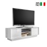 Meuble TV moderne blanc laqué 138cm 2 portes Dener Ice Vente