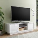 Meuble TV moderne blanc laqué 138cm 2 portes Dener Ice Promotion