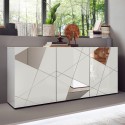 Buffet moderne blanc brillant 181 cm 3 portes miroirs Vittoria WH S Promotion