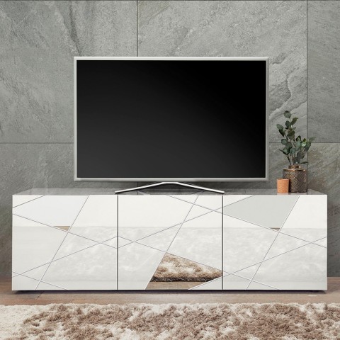 Meuble TV bas blanc brillant 3 portes 181 cm Brema WH Vittoria Promotion
