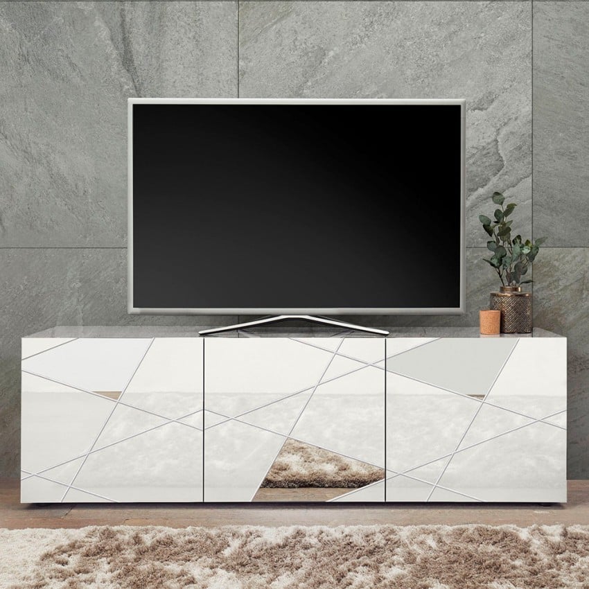 Berlioz Creations Banco - Edison Meuble TV, Blanc brillant, 110 x