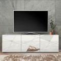 Meuble TV bas blanc brillant 3 portes 181 cm Brema WH Vittoria Promotion