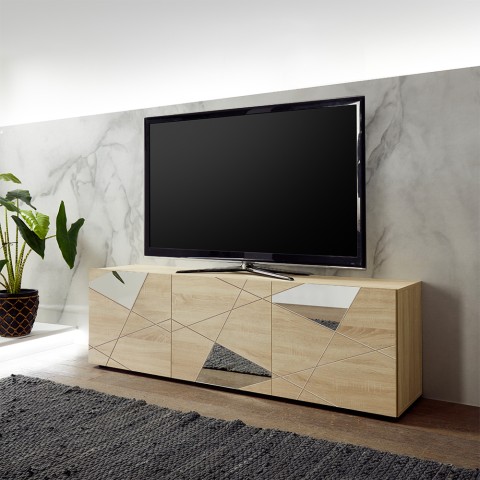 Meuble TV mobile 3 portes chêne design géométrique Brema RS Vittoria Promotion