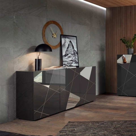 Buffet de séjour 3 portes gris brillant 181 cm Vittoria GR S Promotion