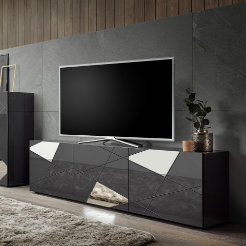 Meuble TV 3 portes design moderne gris brillant Brema GR Vittoria Promotion