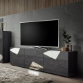 Meuble TV 3 portes design moderne gris brillant Brema GR Vittoria Promotion