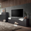 Meuble TV 3 portes design moderne gris brillant Brema GR Vittoria Catalogue