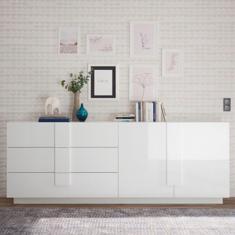 Buffet moderne 2 portes 3 tiroirs blanc brillant Jupiter WH L1 Promotion