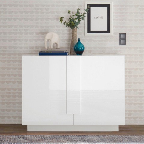 Buffet bahut cuisine séjour blanc brillant 2 portes 120 cm Jupiter WH S Promotion