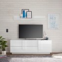 Meuble TV design blanc brillant 1 porte 2 tiroirs Jupiter WH T1 Promotion
