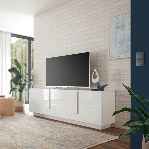 Meuble TV 3 portes blanc brillant moderne Jupiter WH T2 Promotion