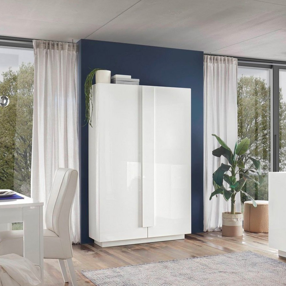 Armoire buffet salon cuisine 2 portes blanc brillant Jupiter WH High