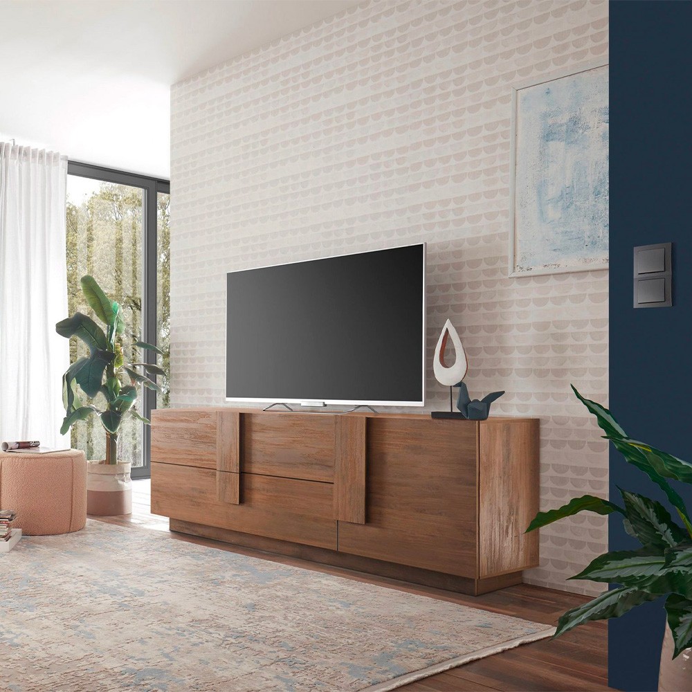 Meuble TV en bois 181 cm avec 2 tiroirs et 1 porte Jupiter MR T1