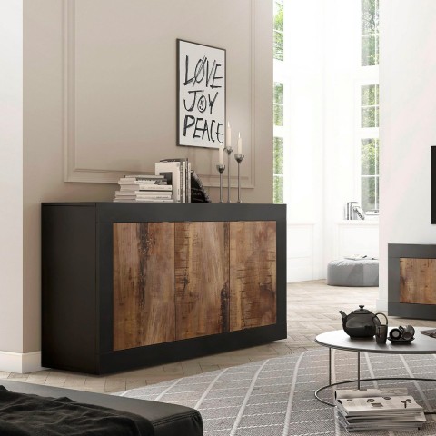 Buffet industriel 3 portes en bois 160cm Modis NP Basic Promotion