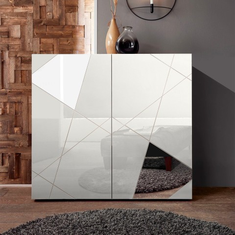 Buffet de salon blanc 2 portes design géométrique Vittoria Glam WH Promotion