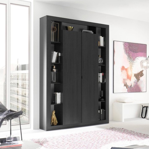 Bibliothèque colonne moderne en bois noir 2 portes Albus NR Promotion