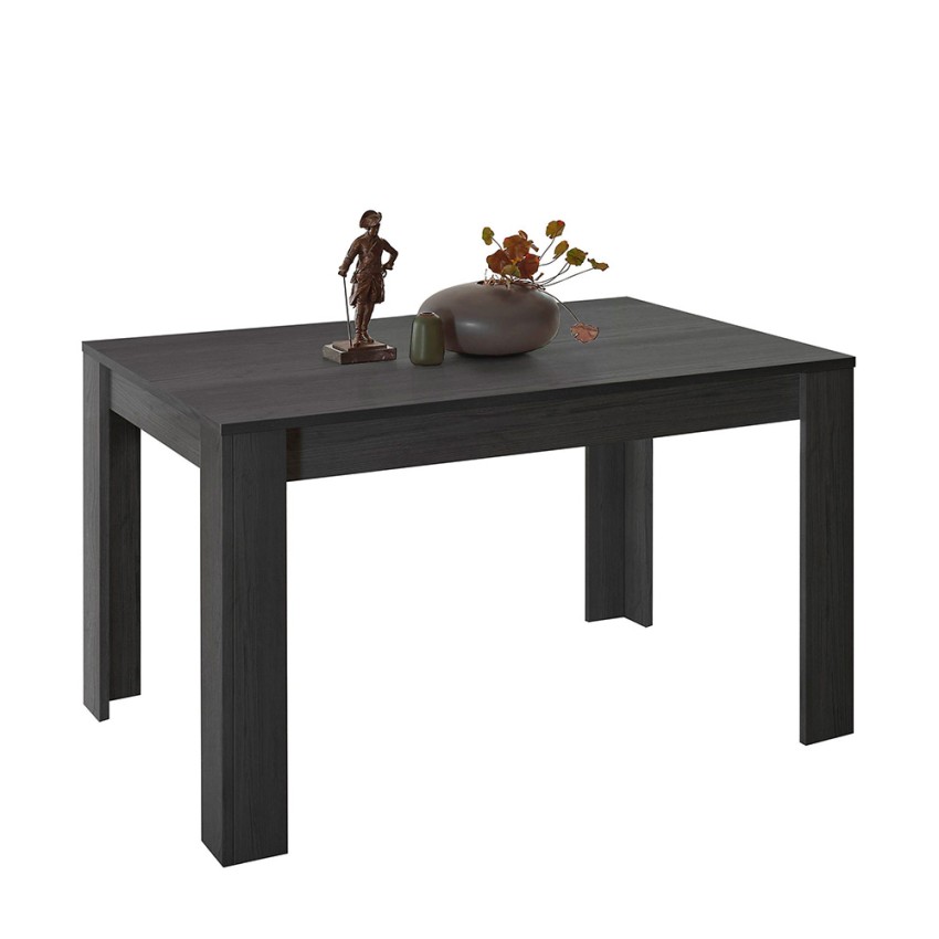 Table extensible 180 cm chêne plaqué noir, allonge intégrée Verona