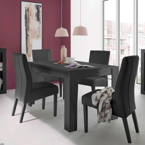Table à manger extensible noir 90x137-185cm en bois Avant Rimini Promotion