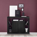 Buffet noir en bois 134 cm design moderne 2 portes Lema NR Remises