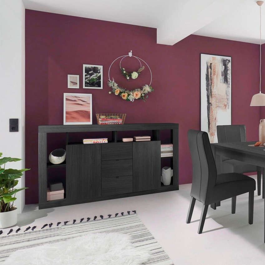 Buffet en bois noir 2 portes 3 tiroirs design moderne Astante NR Promotion Buffet en bois noir 2 portes 3 tiroirs design moderne Astante NR Promotion