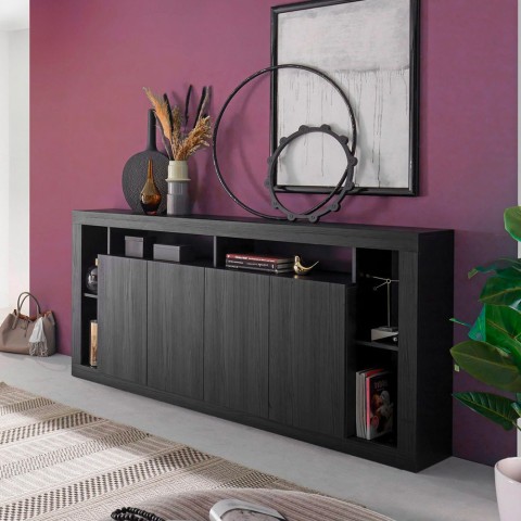Buffet design moderne 4 portes en bois noir 210cm Radis NR Promotion