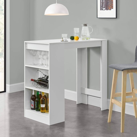 Table de bar haut avec tabourets cuisine îlot h103cm étagères latérales Petra Promotion