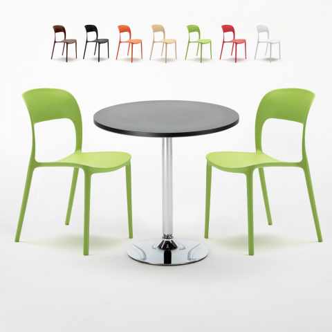 Table Ronde Noire 70x70cm Avec 2 Chaises Colorées Set Intérieur Bar Café Restaurant Cosmopolitan