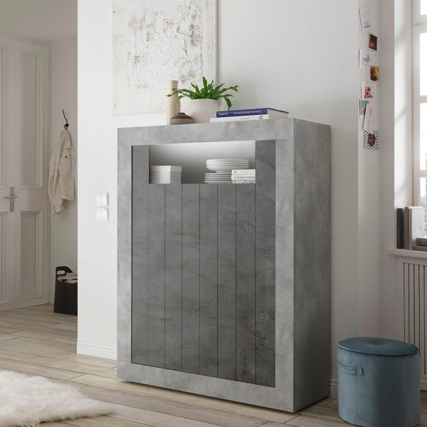 Buffet haut moderne séjour ciment noir 2 portes Sior CX Promotion