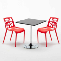 Table Carrée Noire 70x70cm 2 Chaises Colorées Intérieur Bar Café Gelateria Mojito 