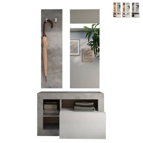 Ensemble meuble d'entrée moderne avec meuble à chaussures, porte-manteau et miroir Claire Promotion