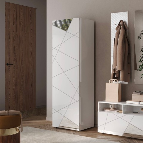 Armoire penderie porte-manteau d'entrée blanc brillant 1 porte Janine Promotion