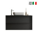 Meuble de salle de bains moderne noir suspendu au sol avec lavabo et 2 tiroirs Bloom 110 Réductions