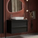 Meuble de salle de bains moderne noir suspendu au sol avec lavabo et 2 tiroirs Bloom 110 Offre