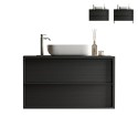 Meuble salle de bain suspendu avec lavabo 2 tiroirs noir moderne Bloom 92 Promotion