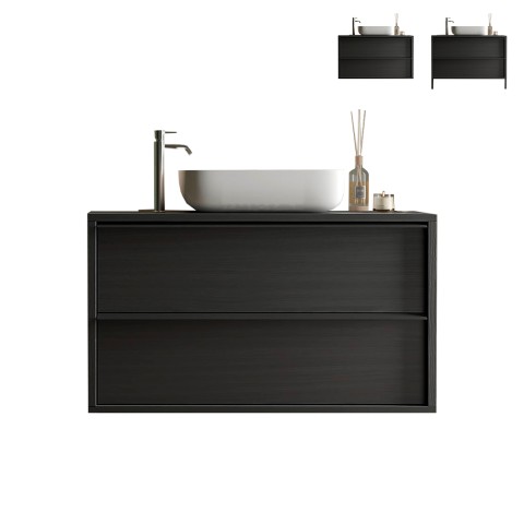 Meuble salle de bain suspendu avec lavabo 2 tiroirs noir moderne Bloom 92 Promotion