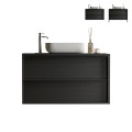 Meuble salle de bain suspendu avec lavabo 2 tiroirs noir moderne Bloom 92 Promotion