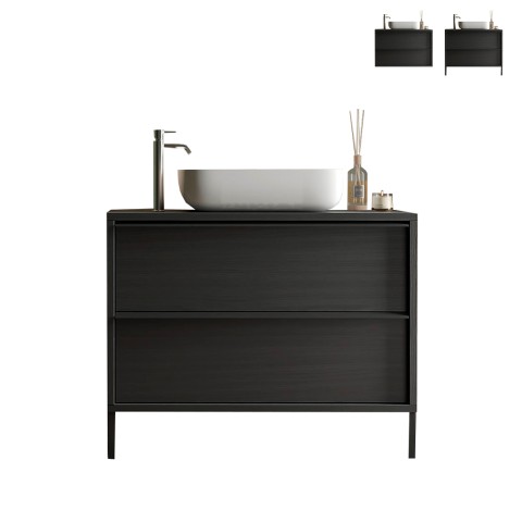 Meuble de salle de bain moderne noir suspendu au sol avec 2 tiroirs et lavabo Bloom 79 Promotion