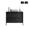 Meuble de salle de bain moderne noir suspendu au sol avec 2 tiroirs et lavabo Bloom 79 Promotion
