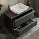 Meuble de salle de bain moderne noir suspendu au sol avec 2 tiroirs et lavabo Bloom 79 Prix