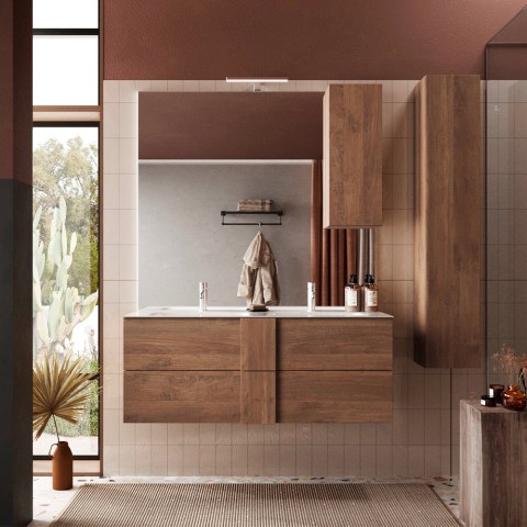Meuble de salle de bain suspendu en bois avec double vasque, 2 tiroirs, 122x47x53cm Duet S Promotion