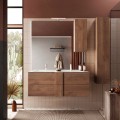 Meuble de salle de bain suspendu en bois avec double vasque, 2 tiroirs, 122x47x53cm Duet S Promotion