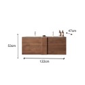 Meuble de salle de bain suspendu en bois avec double vasque, 2 tiroirs, 122x47x53cm Duet S Remises