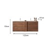 Meuble de salle de bain suspendu en bois avec double vasque, 2 tiroirs, 122x47x53cm Duet S Remises