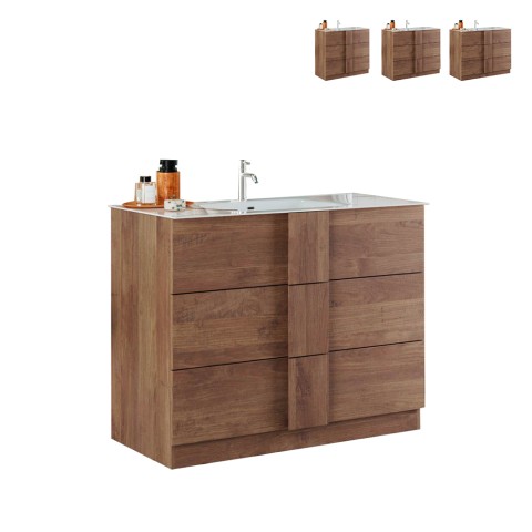 Meuble de salle de bain en bois avec 3 tiroirs et lavabo en céramique Etoile. Promotion
