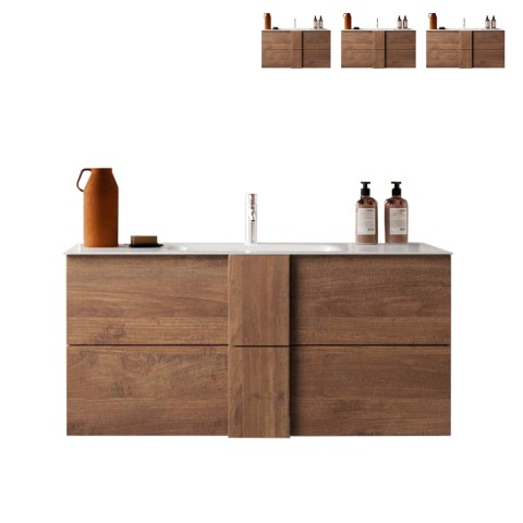 Meuble de salle de bain suspendu en bois avec 2 tiroirs et lavabo en céramique Miel. Promotion