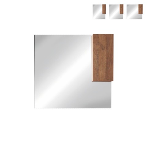 Miroir de salle de bain avec éclairage LED et colonne suspendue 1 porte en bois Aralia Promotion